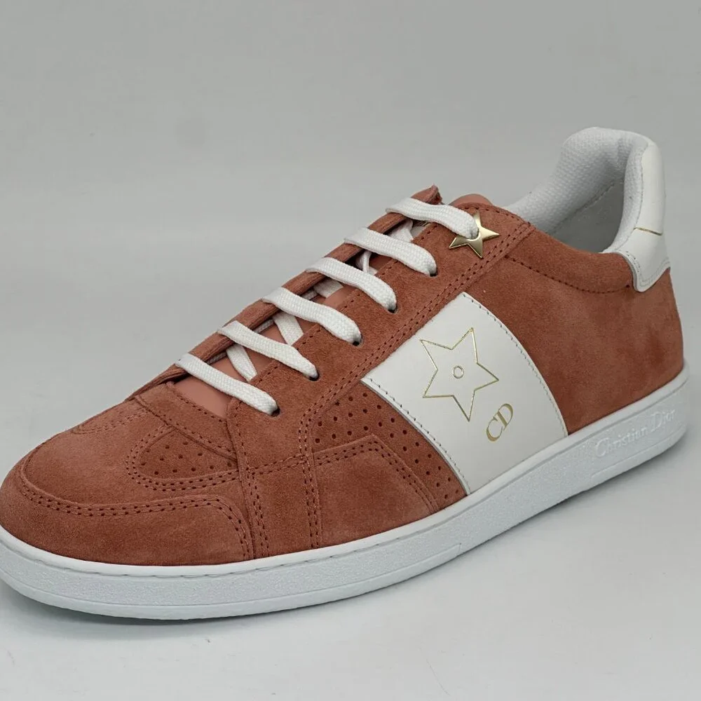 DIOR Star Lace Up Low Top Suede Leather Sneakers Trainers Dusty Candy - Picture 2 of 13